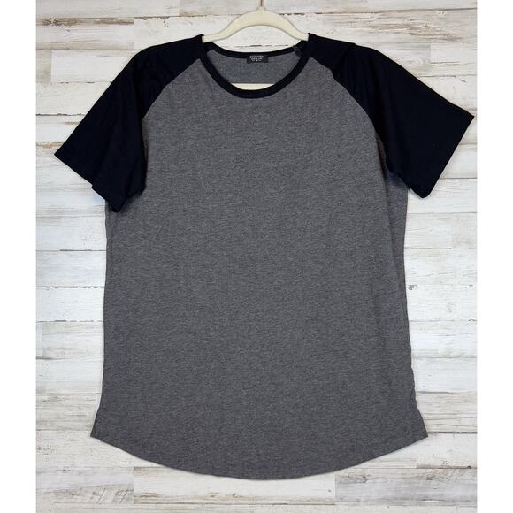 Coofandy Mens Henley T-Shirt Sz. Med Gray Black Crew Cotton - Picture 1 of 5